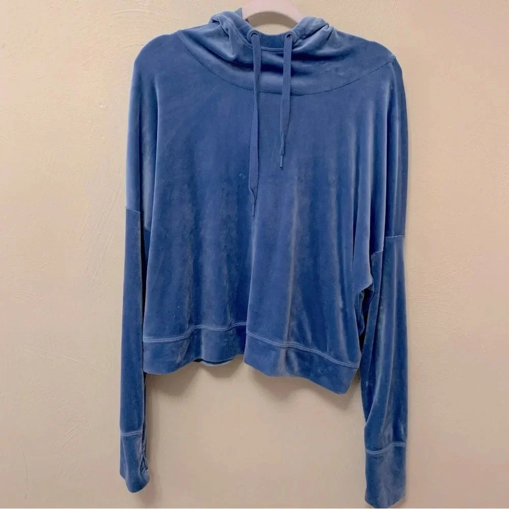 Offline by Aerie Blue Cropped Velour Hoodie XL - Picture 5 of 10